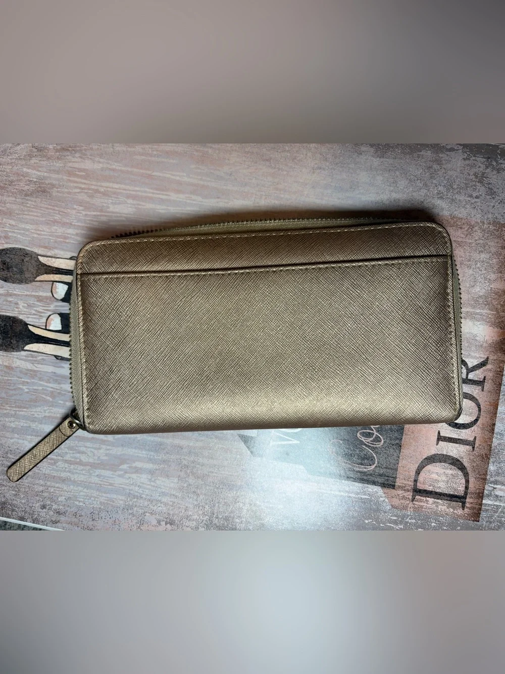 kate spade Metallic Rose Gold Zip Around Wallet with Wristlet